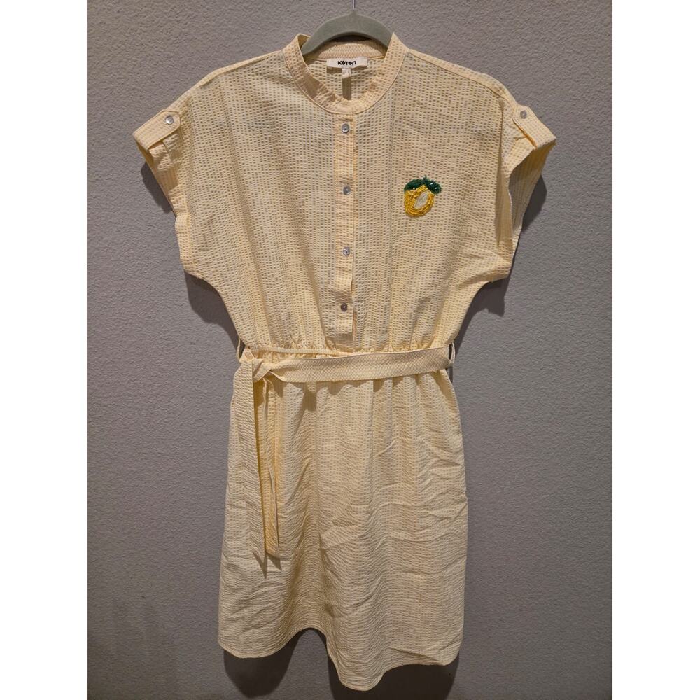 Koton Women's Yellow Striped Romper Dress Lemon Embroidery 10 Preppy‎ Seersucker